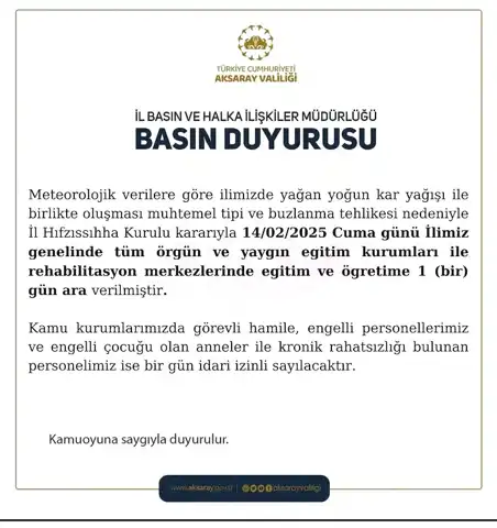 Aksaray'da Kar Yağışı: Eğitim Yarın Tatil!